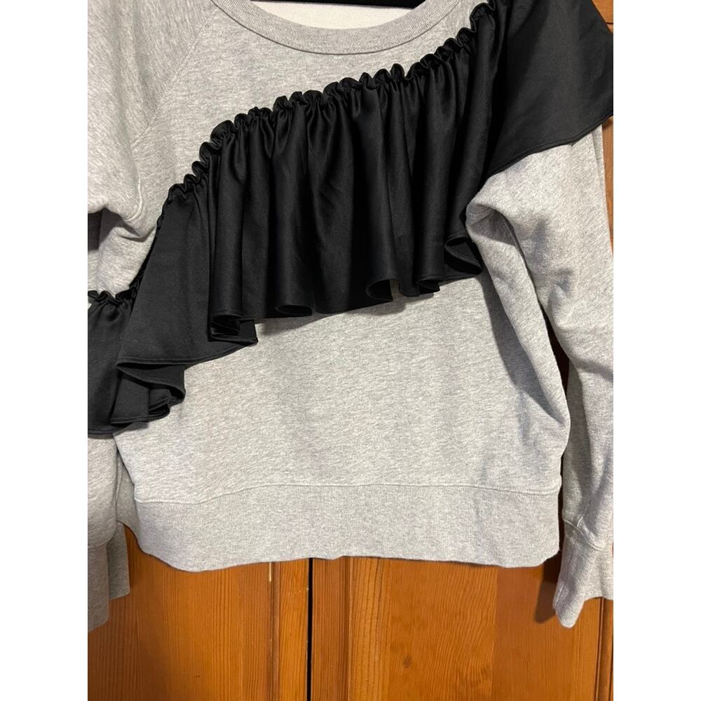 J. Crew Women's Asymmetrical Ruffle Crewneck Sweatshirt in Light Grey Size XL - Picture 4 of 10